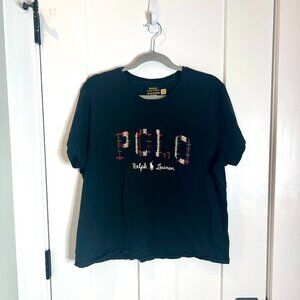 Polo Ralph Lauren Plaid Lettering Crew Neck Black Women's Tee Shirt Size XXL